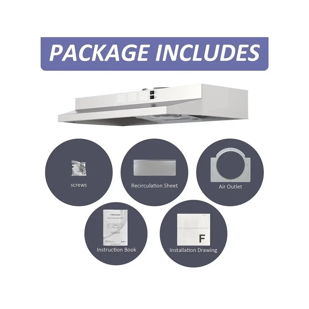 FIREGAS 30‎ Inch Under Cabinet Range Hood Stainless Steel 300 CFM 2 Speed
